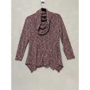 AB Studio Womens Cowl Neck Sweater Burgundy Space Dye Sharkbite Hem Small